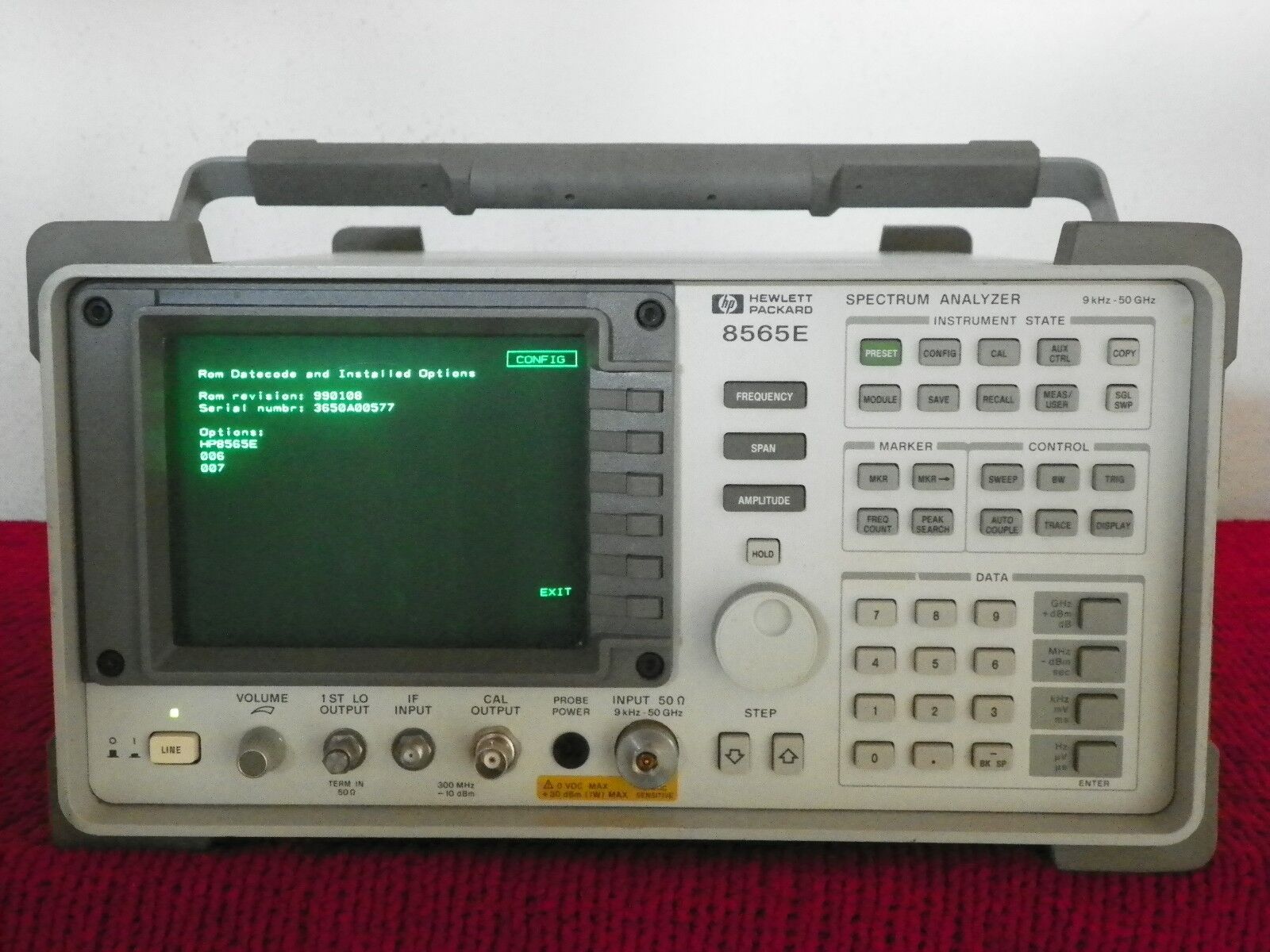 Agilent 8565E opt's 006/007 Spectrum Analyzer, 30Hz to 50GHz NIST w/DATA Agilent 8565E opt's 006/007 Spectrum Analyzer, 30Hz to 50GHz NIST w/DATA